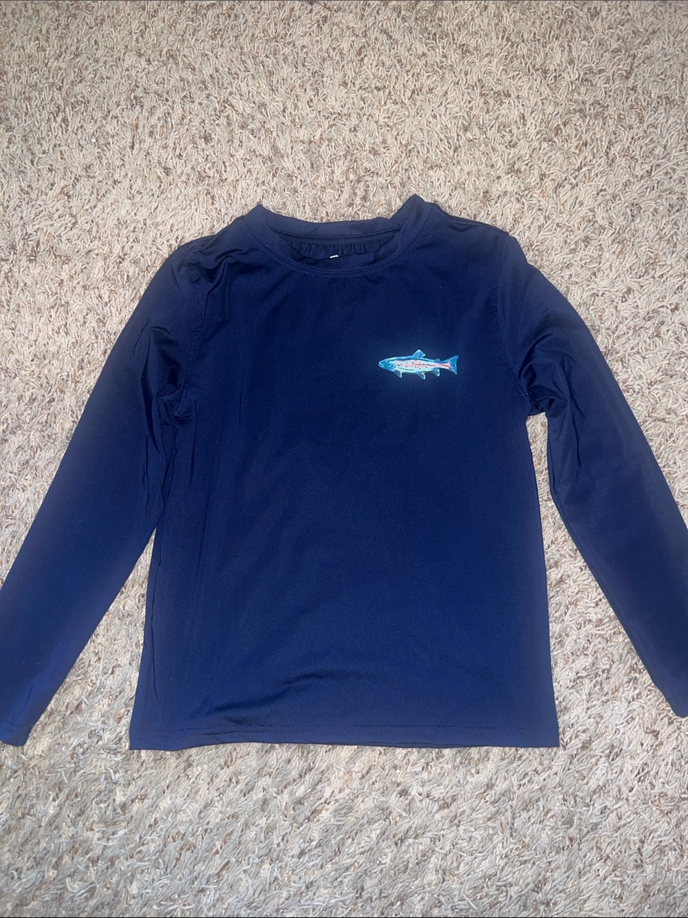 Class Club Navy Blue Long Sleeve Shirt with Fish Graphic